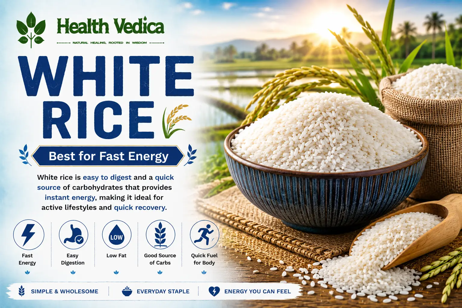 White Rice — Fast energy, least fiber